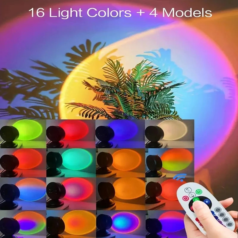 SunsetGlow Lamp – 16-Color LED Sunset Light with Earbuds & Remote Control