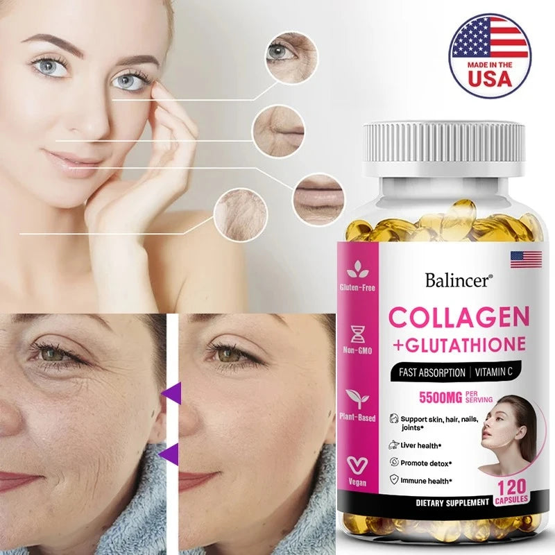 GlutaGlow – Glutathione & Collagen Antioxidant Whitening Capsules (60 Capsules)