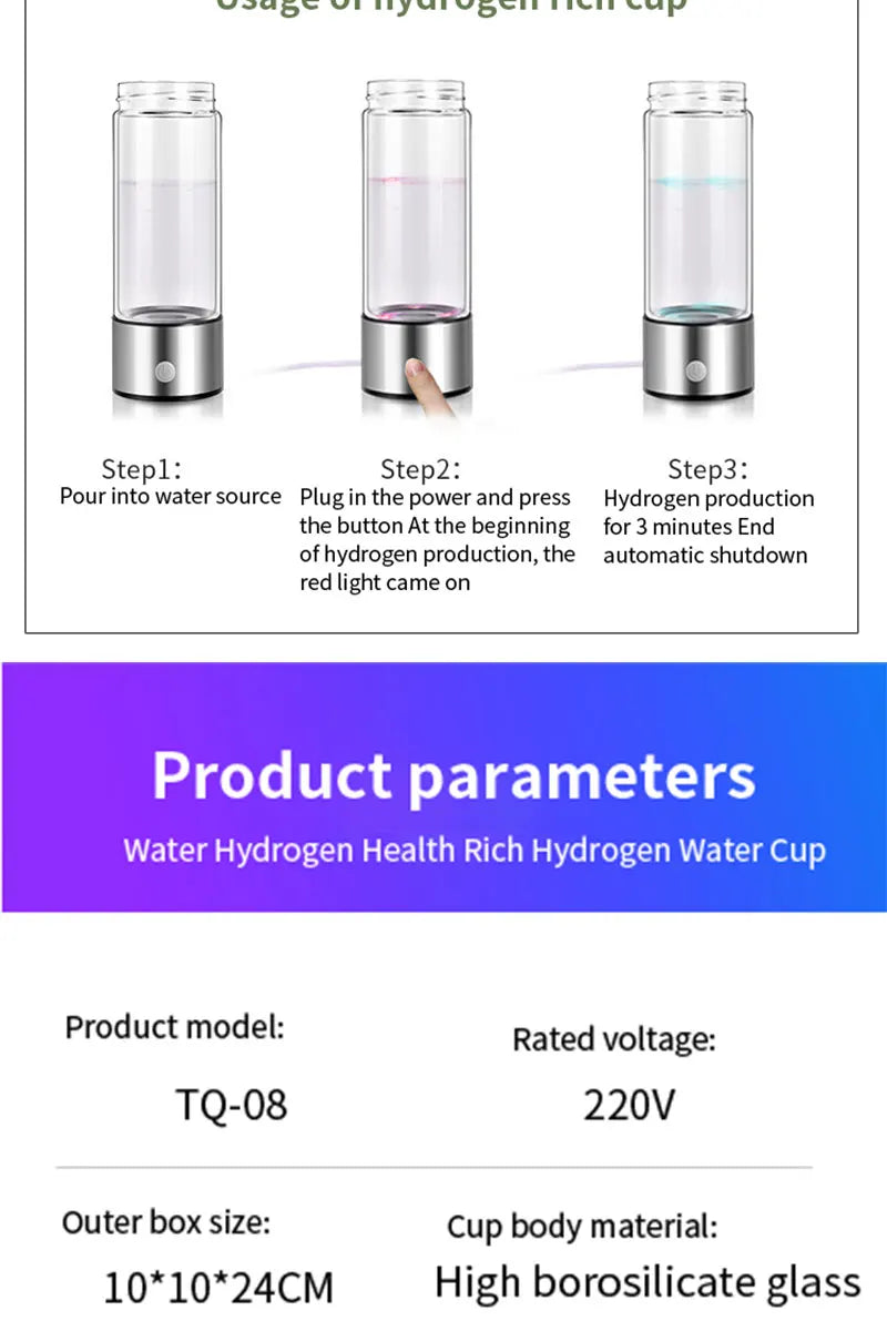 HydroGen Pro 420ml – Electric Hydrogen-Rich Water Generator Bottle & Ionizer
