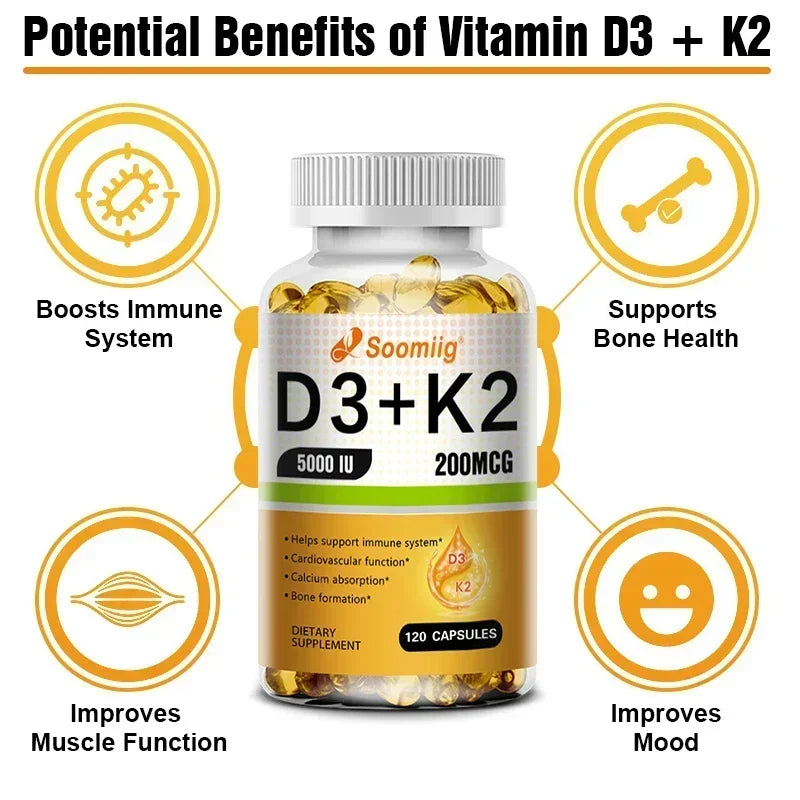 VitaD3+K2 – 5000IU Vitamin D3 & MK-7 Bone & Immune Support (60 Capsules)