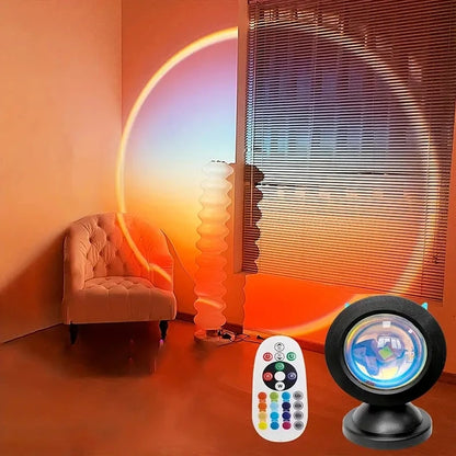 SunsetGlow Lamp – 16-Color LED Sunset Light with Earbuds & Remote Control
