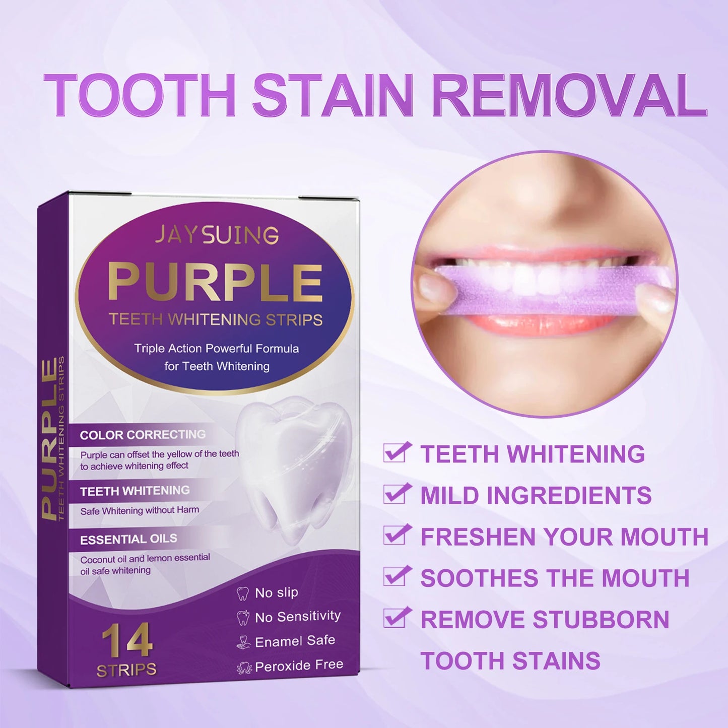BrightSmile Strips – Purple Teeth Whitening & Dental Cleaning Gel Strips (14 PCS)