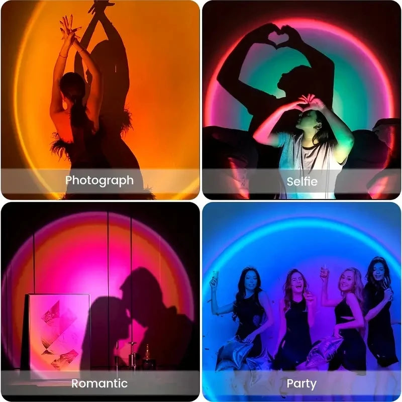 SunsetGlow Lamp – 16-Color LED Sunset Light with Earbuds & Remote Control