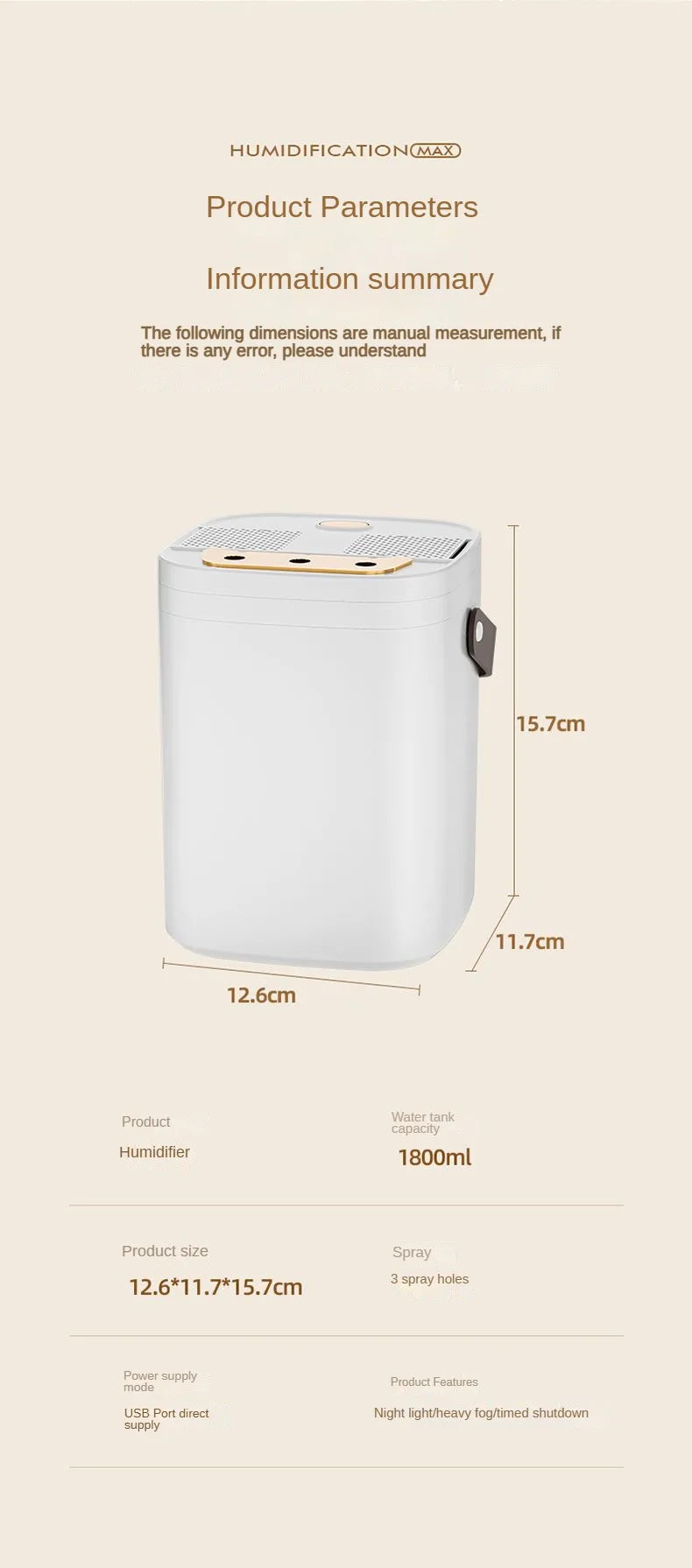 MistCloud 1.8L – Triple Nozzle Night Light Humidifier & Aromatherapy Machine