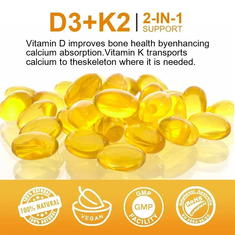 VitaD3+K2 – 5000IU Vitamin D3 & MK-7 Bone & Immune Support (60 Capsules)