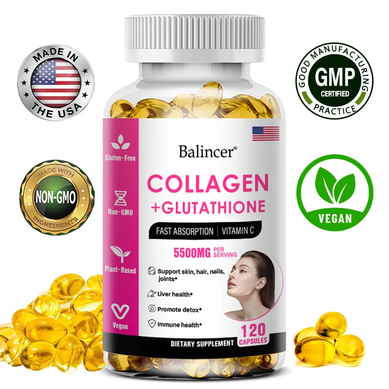 GlutaGlow – Glutathione & Collagen Antioxidant Whitening Capsules (60 Capsules)