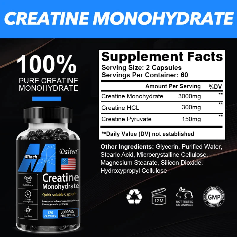 CreaPower 3000mg – Creatine Monohydrate Strength & Muscle Supplement (120 Capsules)