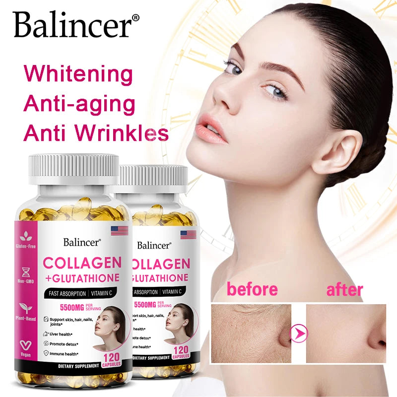GlutaGlow – Glutathione & Collagen Antioxidant Whitening Capsules (60 Capsules)