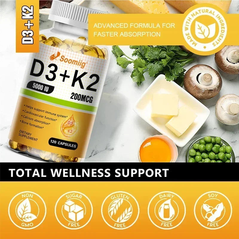 VitaD3+K2 – 5000IU Vitamin D3 & MK-7 Bone & Immune Support (60 Capsules)