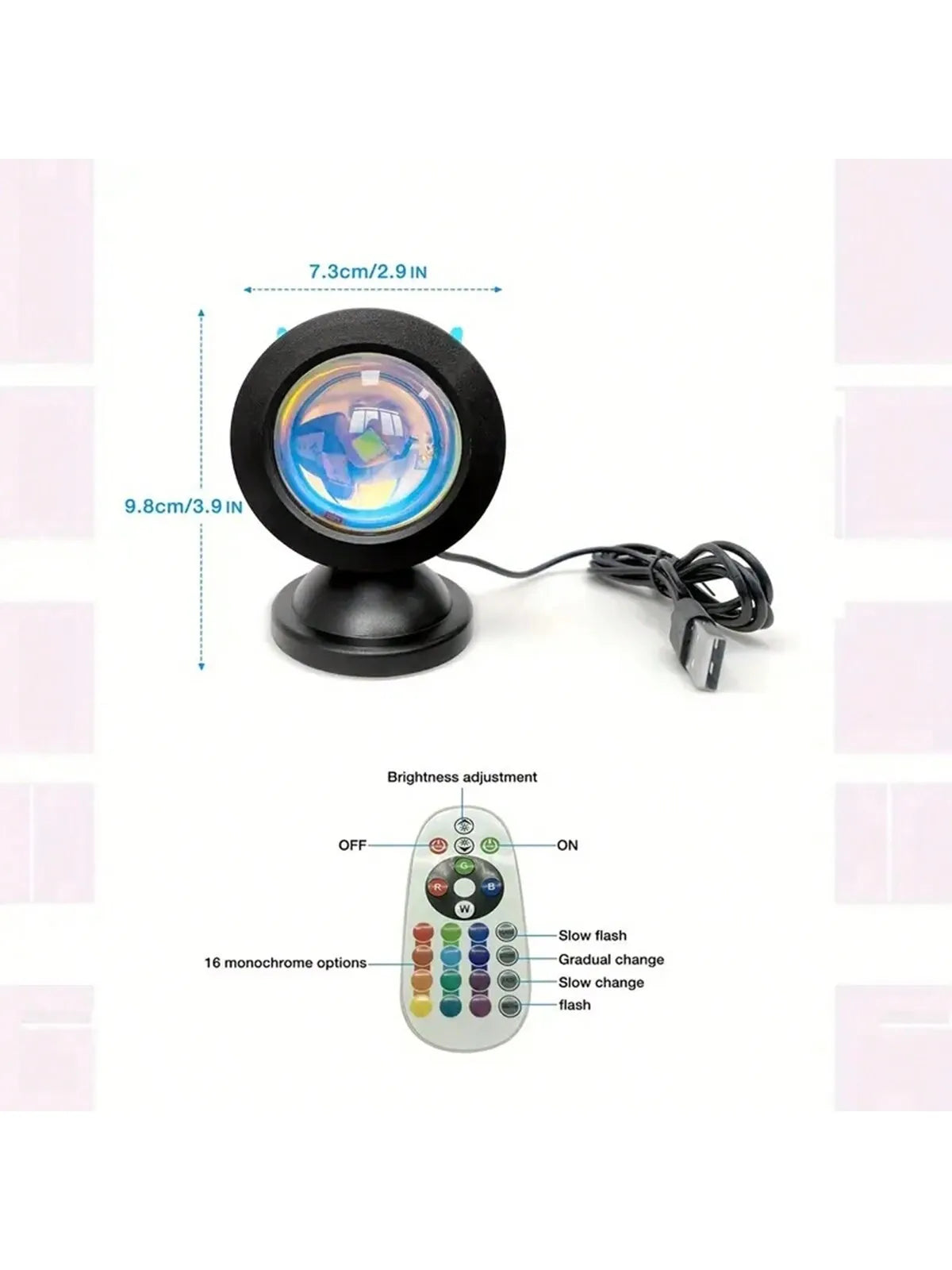 SunsetGlow Lamp – 16-Color LED Sunset Light with Earbuds & Remote Control
