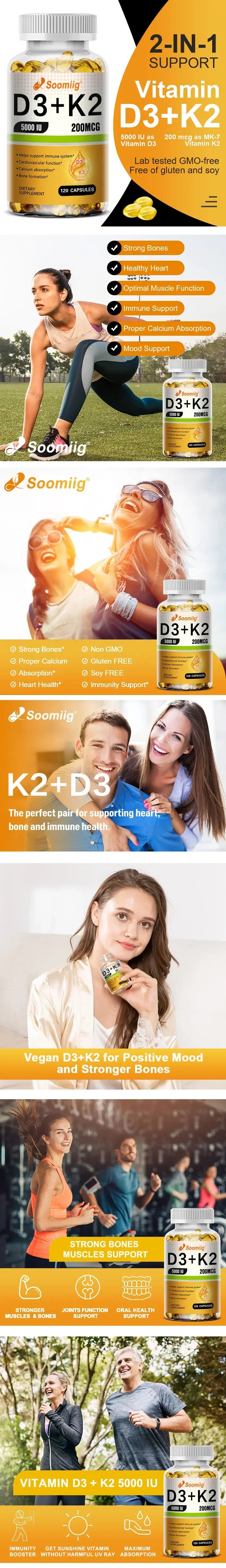 VitaD3+K2 – 5000IU Vitamin D3 & MK-7 Bone & Immune Support (60 Capsules)