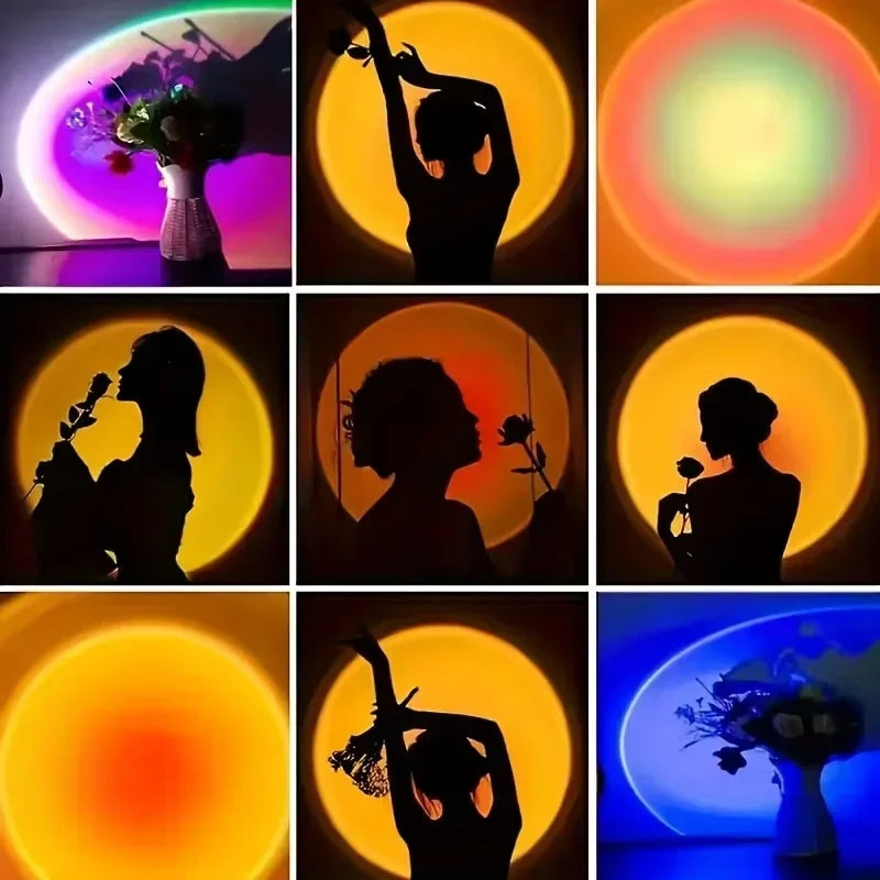 SunsetGlow Lamp – 16-Color LED Sunset Light with Earbuds & Remote Control