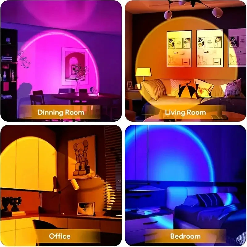 SunsetGlow Lamp – 16-Color LED Sunset Light with Earbuds & Remote Control