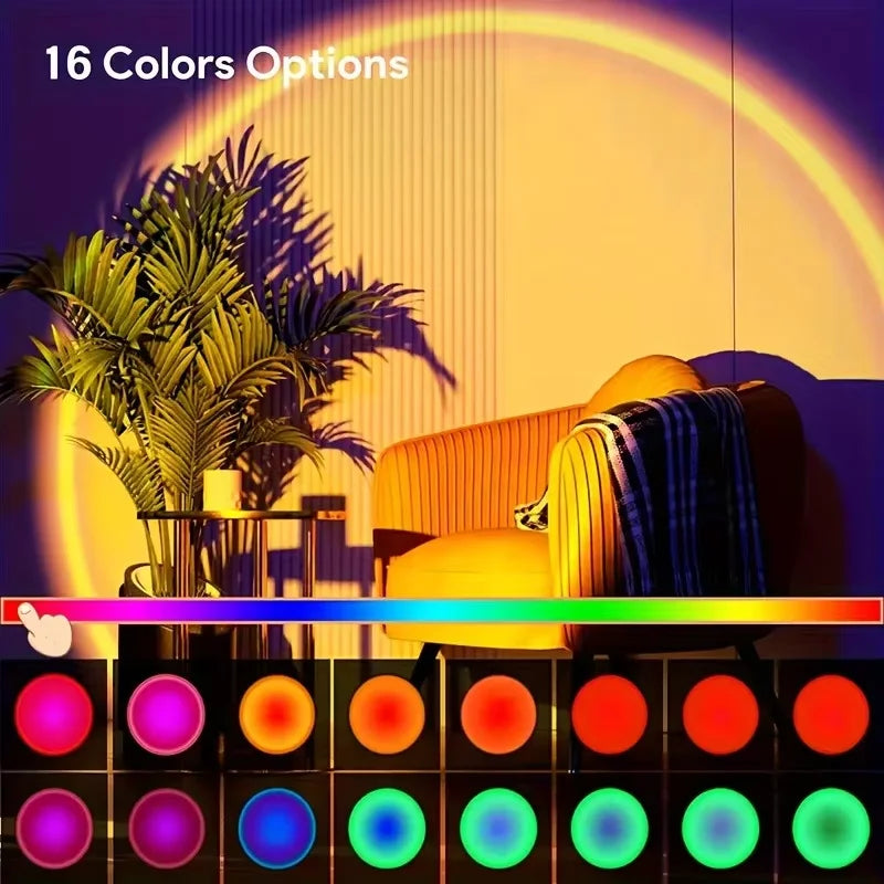 SunsetGlow Lamp – 16-Color LED Sunset Light with Earbuds & Remote Control