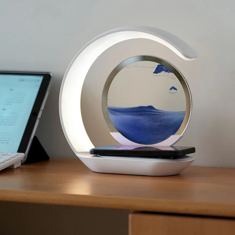 SandGlow Desk Lamp – USB 3D Hourglass Sand Art Night Light for Office & Room